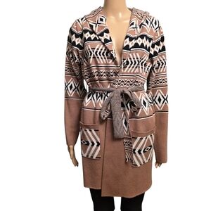 Rachel Zoe Aztec Brown and Black Patterned Cardigan Size M